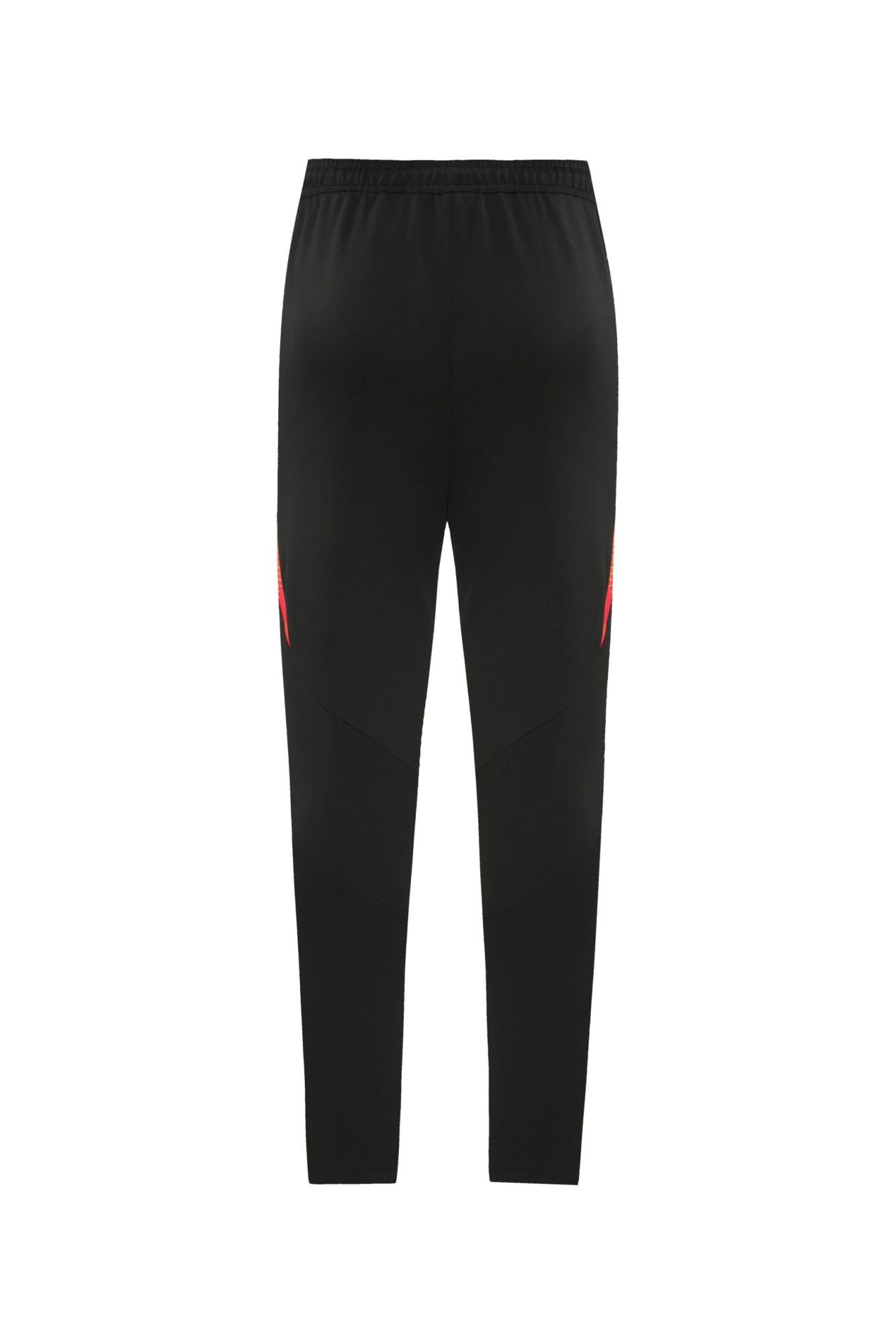 03bd1278 | AE JERSEY Back view of black athletic pants with red side panels and tapered ankles, showing an Elastic waistband.