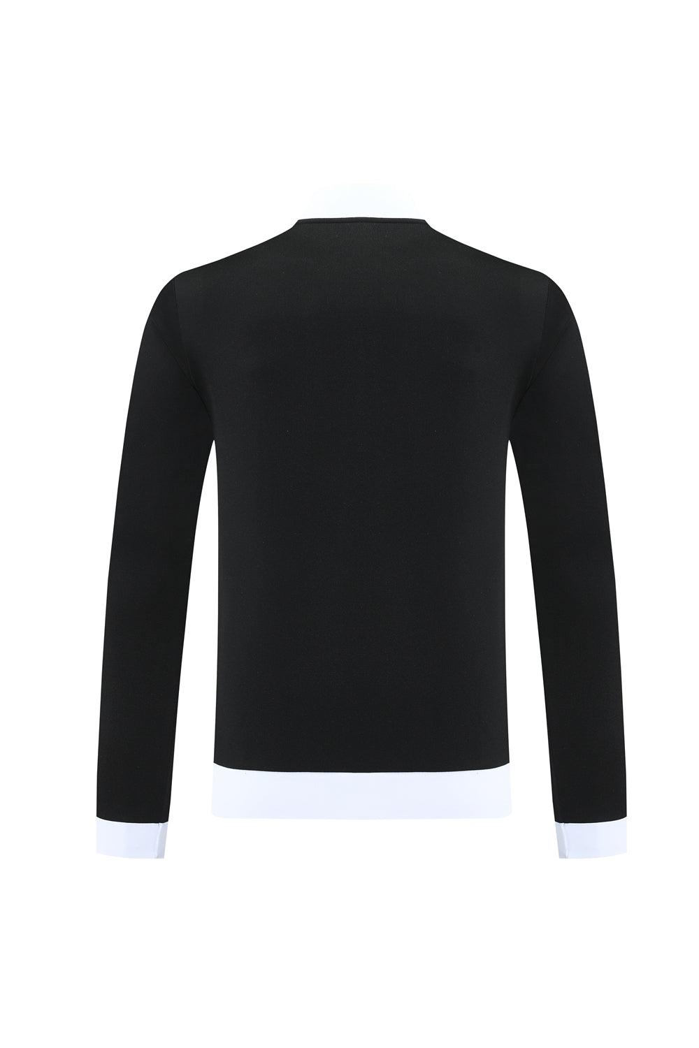 19418ea2 | AE JERSEY Back view of a black long-sleeve top with white cuffs and a white hem.