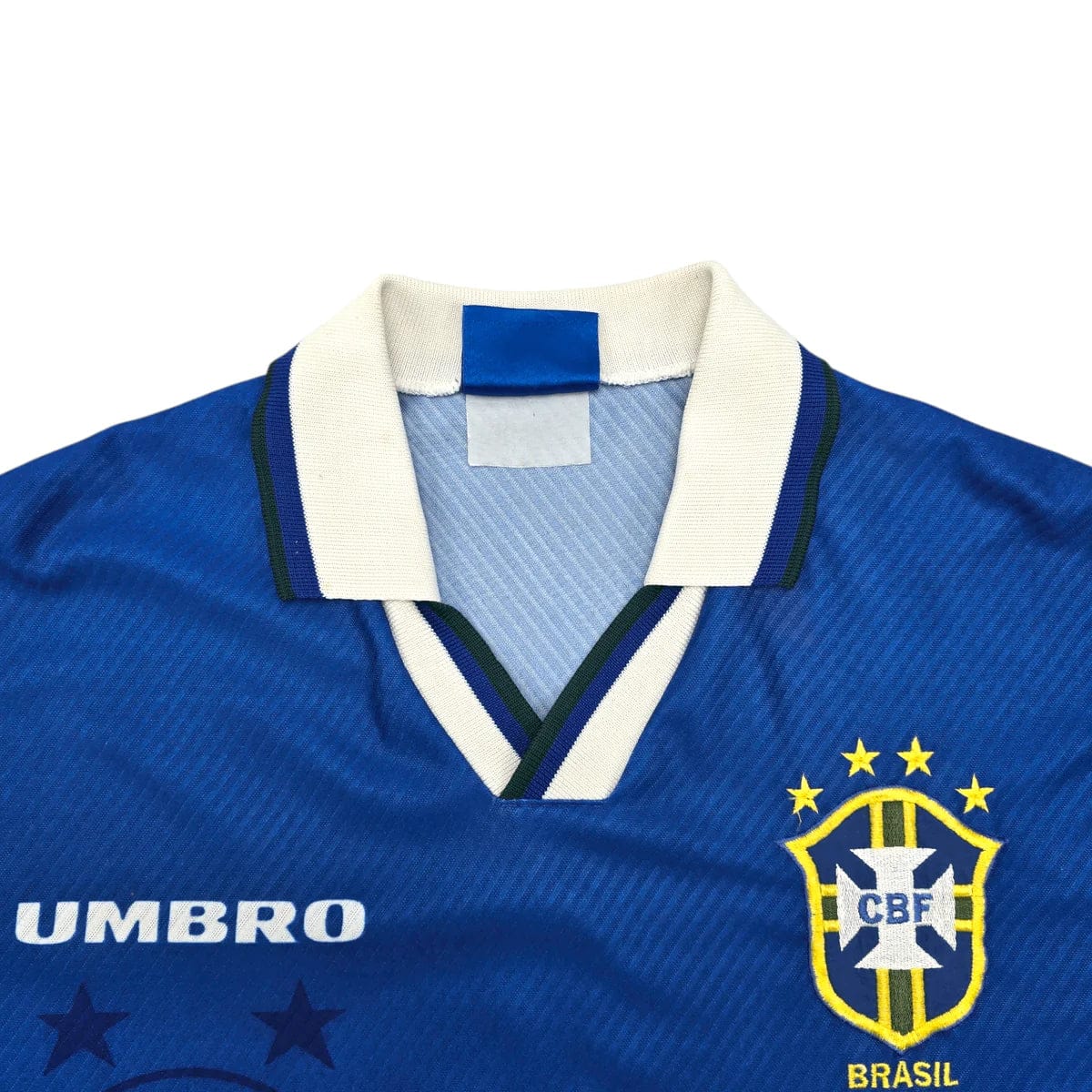 199394-brazil-away-football-shirt-m-umbro-ff204564-103642 | AE JERSEY Blue Brazil national team jersey with white collar and CBF crest on the chest.