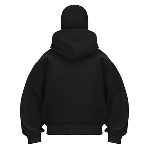 210WaL7A4PL | AE JERSEY Back view of a black hoodie with the hood up and oversized sleeves.