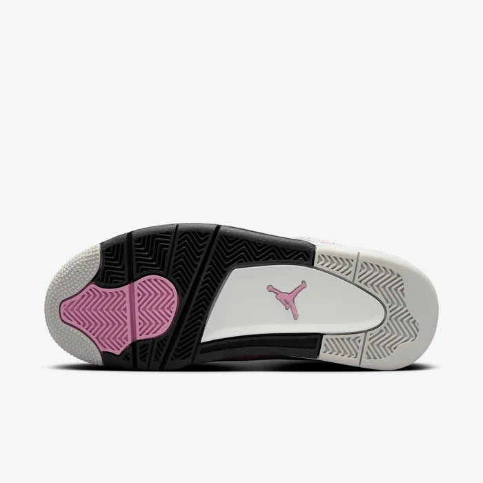 285f28bf_ea5a_44b4_9e30_5ab63e3a5c38 | AE JERSEY Bottom view of a black and white Jordan sneaker sole with pink accents and Jumpman logo