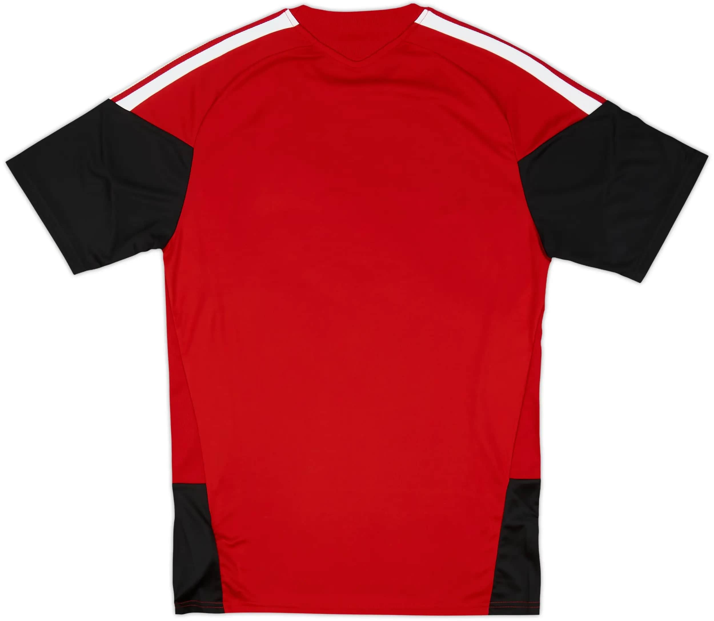 4068816689952-2_ecacu4ag0jbqb7ch | AE JERSEY Red athletic jersey with black sleeves and white shoulder stripes. (Back view)