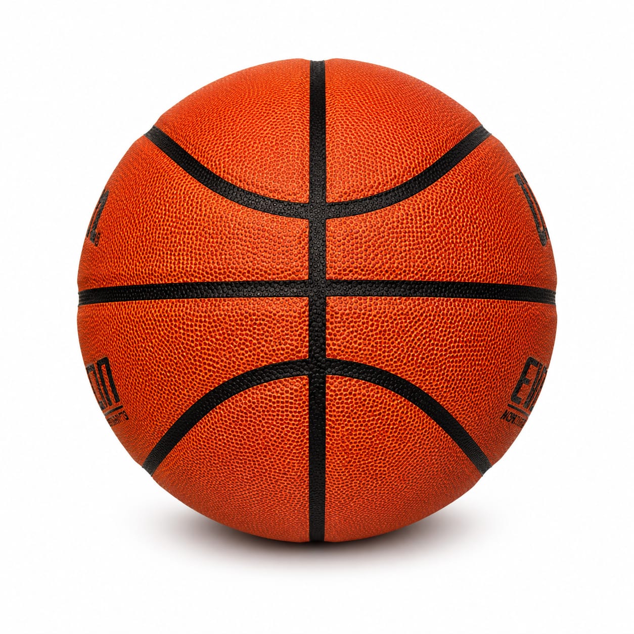 43271b7f-6198-4fe6-82c1-906656a2a277 | AE JERSEY Orange basketball with black seams on a white background.