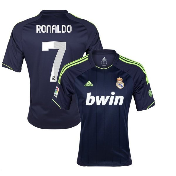 Navy Real Madrid football jersey front with bwin logo and club crest; back shows Ronaldo and the number 7.