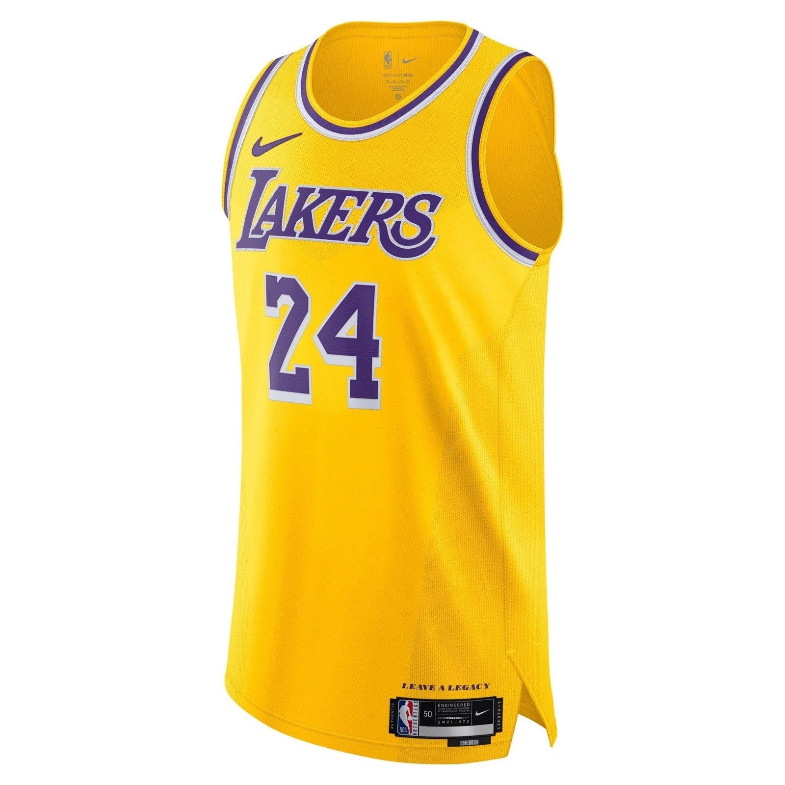 5G | AE JERSEY Yellow Los Angeles Lakers basketball jersey with purple 'LAKERS' lettering and number 24 on the front, sleeveless.
