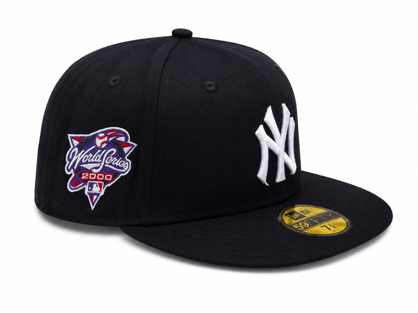 5d5aae19-754e-41e8-a7a4-e2a75a4f13ad | AE JERSEY Black baseball cap with a white NY logo on the front and a World Series 2000 patch on the left side.