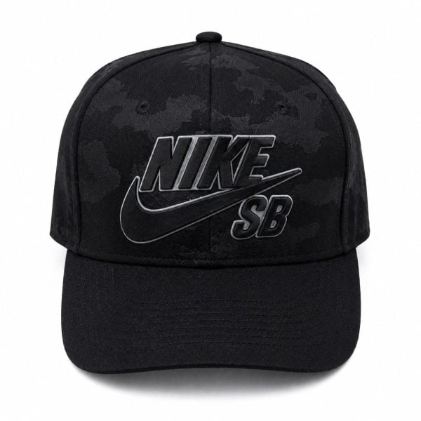 Black Nike SB cap with embossed logo on the front panel and curved brim