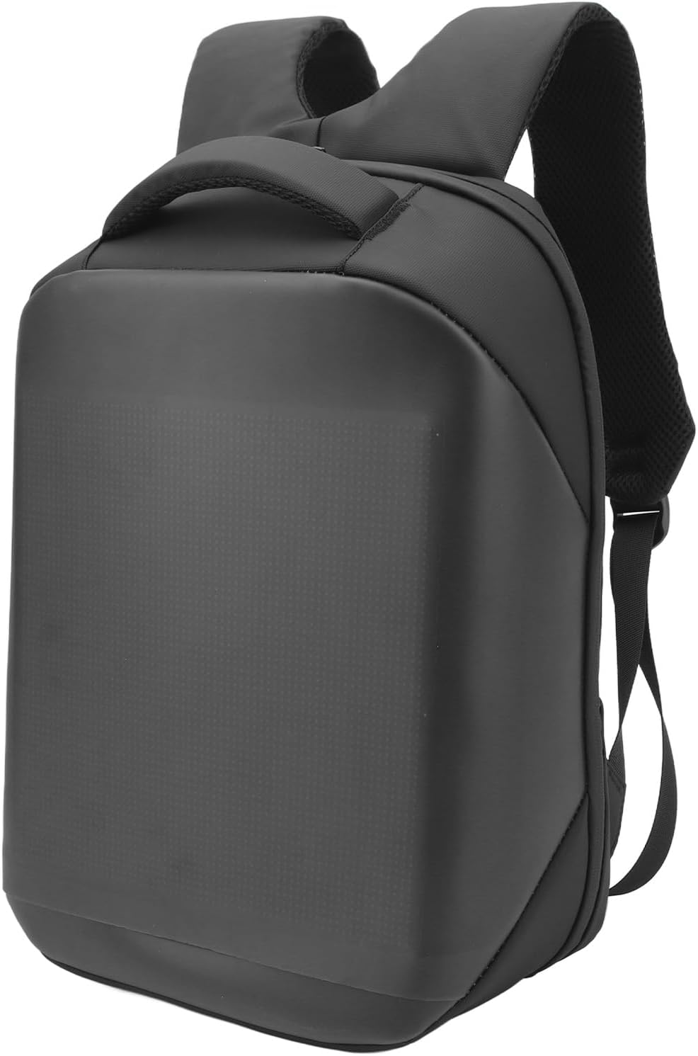 61dvfkyzazL._AC_SL1500 | AE JERSEY Black compact backpack with padded straps and a textured front panel, shown from a side-front angle