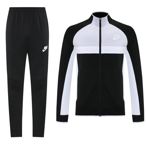 Nike color-block track suit: black joggers with white logo and a black/gray/white zip-up jacket