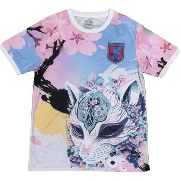 Colorful graphic T-shirt with a stylized fox mask, cherry blossoms, and a Japan IFA badge on the chest.