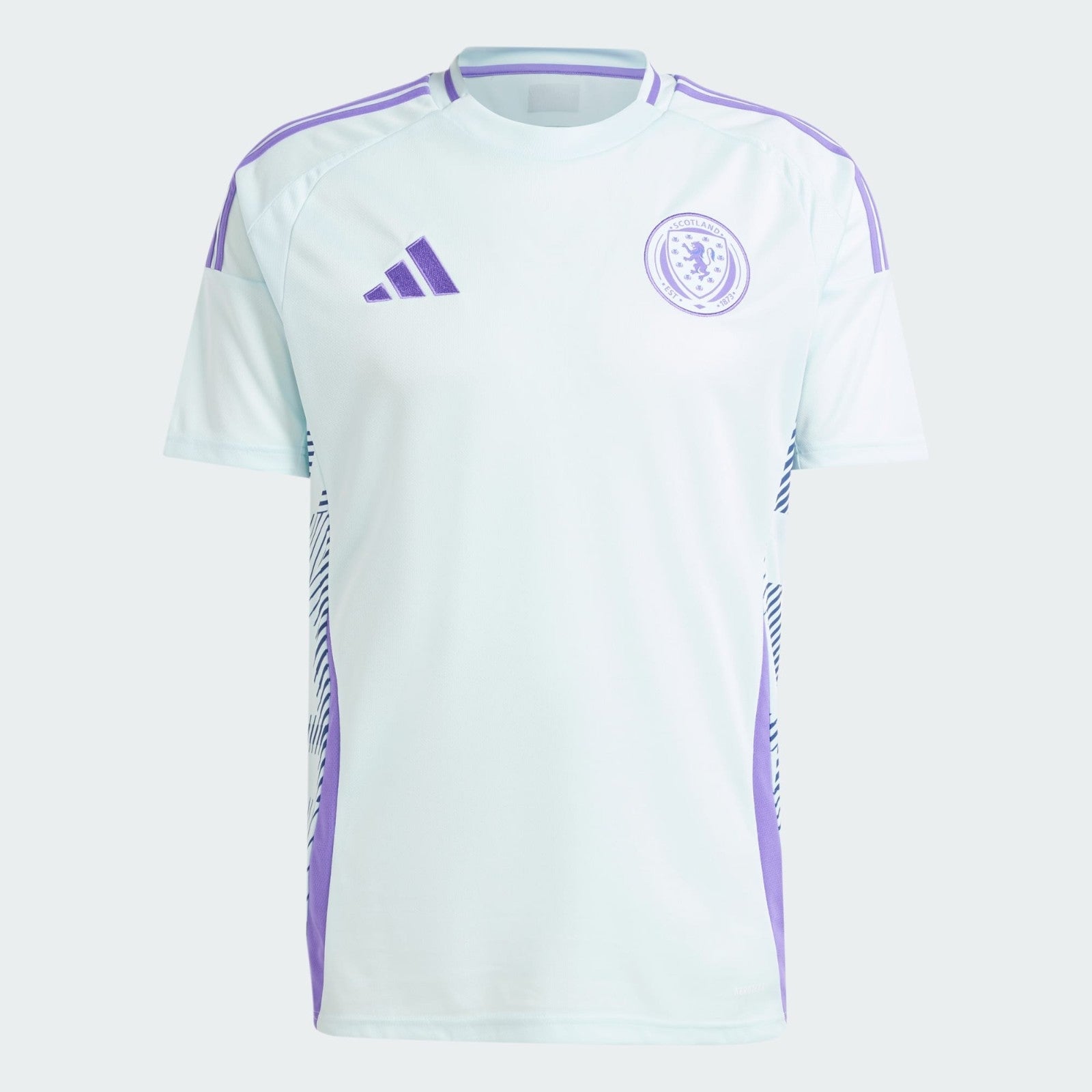 8FSyCH2kGSA5odD | AE JERSEY White football shirt with purple Adidas logo and Scotland crest on the chest, purple stripe detailing along sleeves.