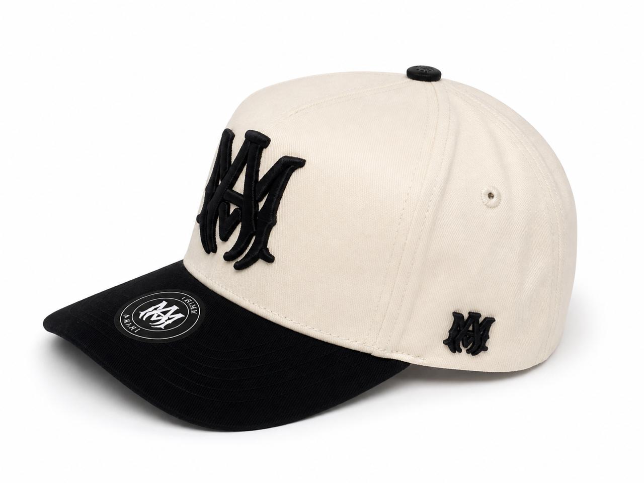 94468b9c-83d3-45ca-b981-8d34a238fce0 | AE JERSEY Beige cap with black brim and large black intertwined NY logo on the front; small black emblem on the side.
