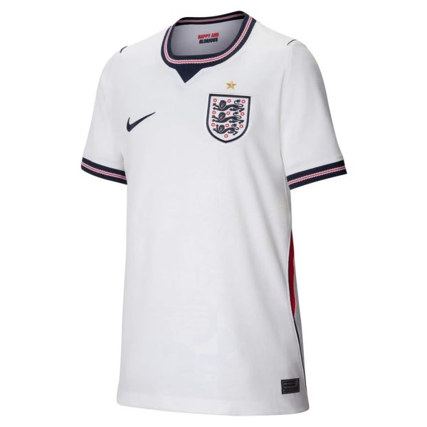 959b2315f074 | AE JERSEY White England national team soccer jersey with crest and navy-red trim near the collar.