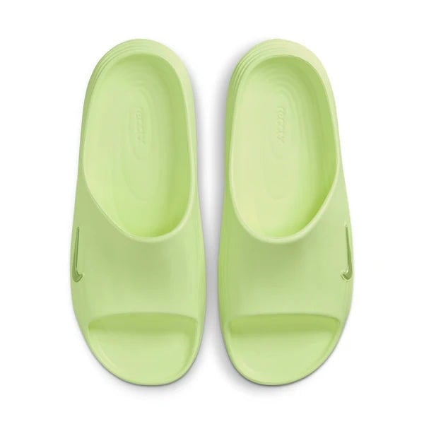AURORA_HV4479-700_PHCFH001-2000 | AE JERSEY Pair of lime green slip-on slide sandals viewed from above.