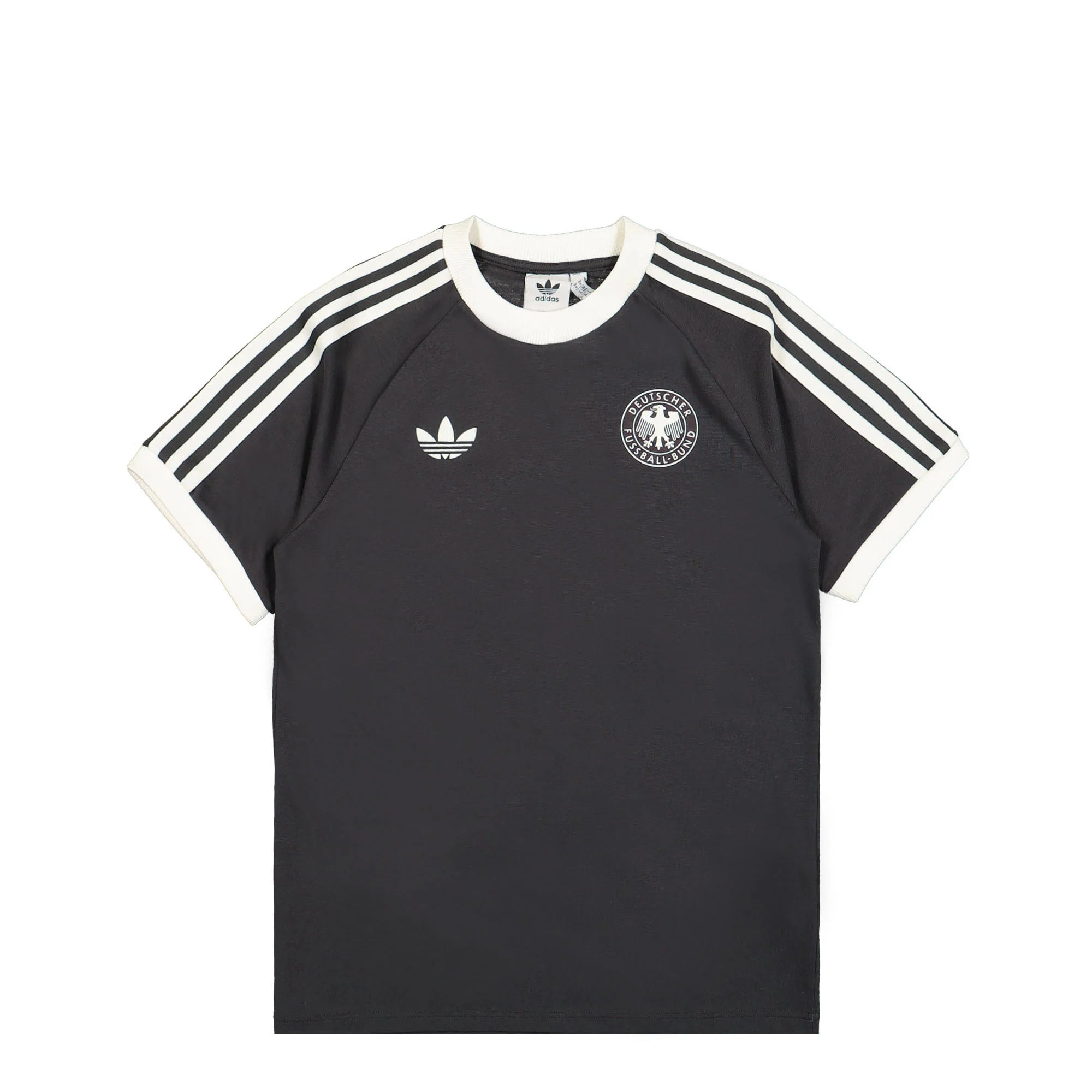 IU2103_1 | AE JERSEY Black Adidas sports shirt with white stripes along the sleeves and the German Football Association crest on the chest.