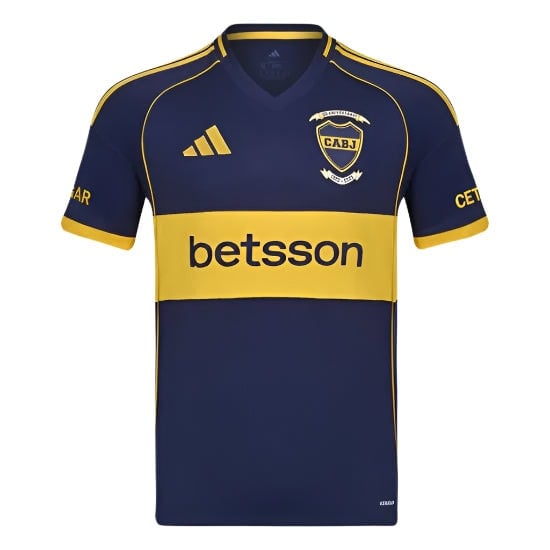 Dark blue Boca Juniors away jersey with yellow chest band and Betsson sponsor logo, crest on the left chest, and yellow trim on sleeves and shoulders.
