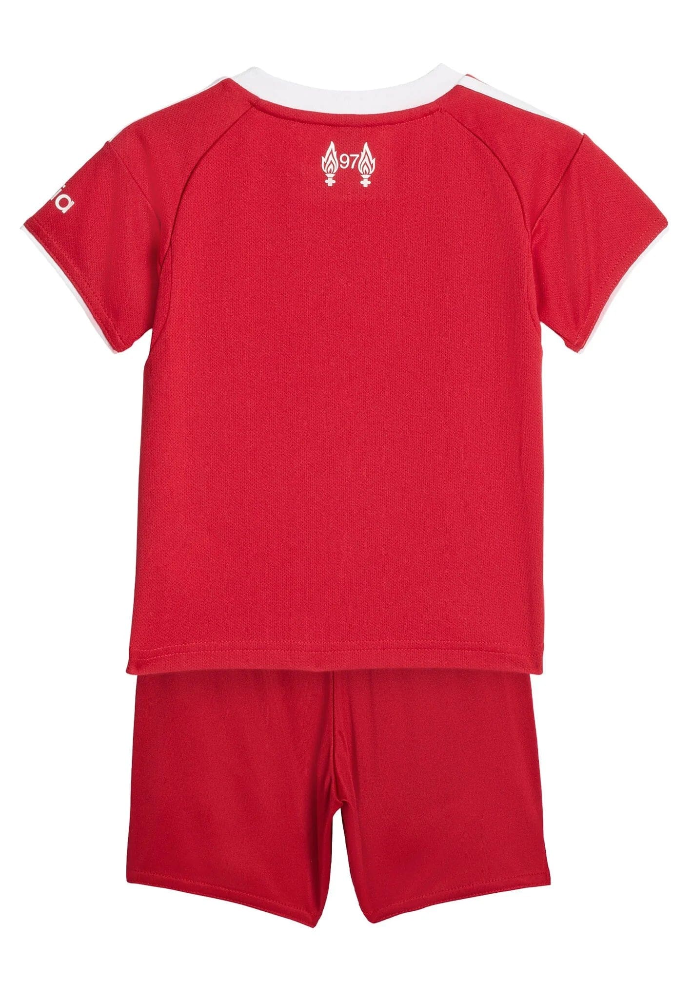 JV6443_B_Flat_eCom-lowres_1_1 | AE JERSEY Back view of a red athletic jersey with a white neck trim and a small white flames/logo near the neckline.