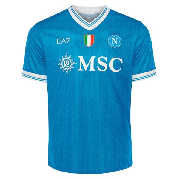 Blue Napoli football jersey with white trim and MSC sponsor logo on chest