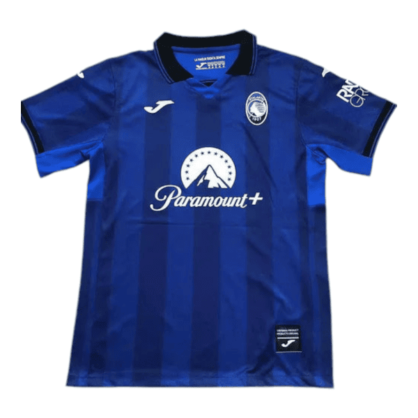 Blue soccer jersey with Paramount+ logo centered on the chest, team crest on the left chest, and brand logo on the right chest.