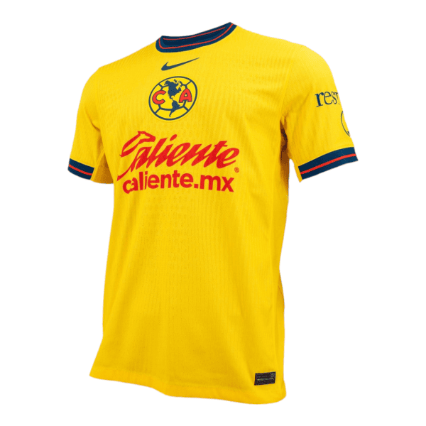 Yellow Club América soccer jersey with crest, Caliente.mx sponsor, and Nike logo.