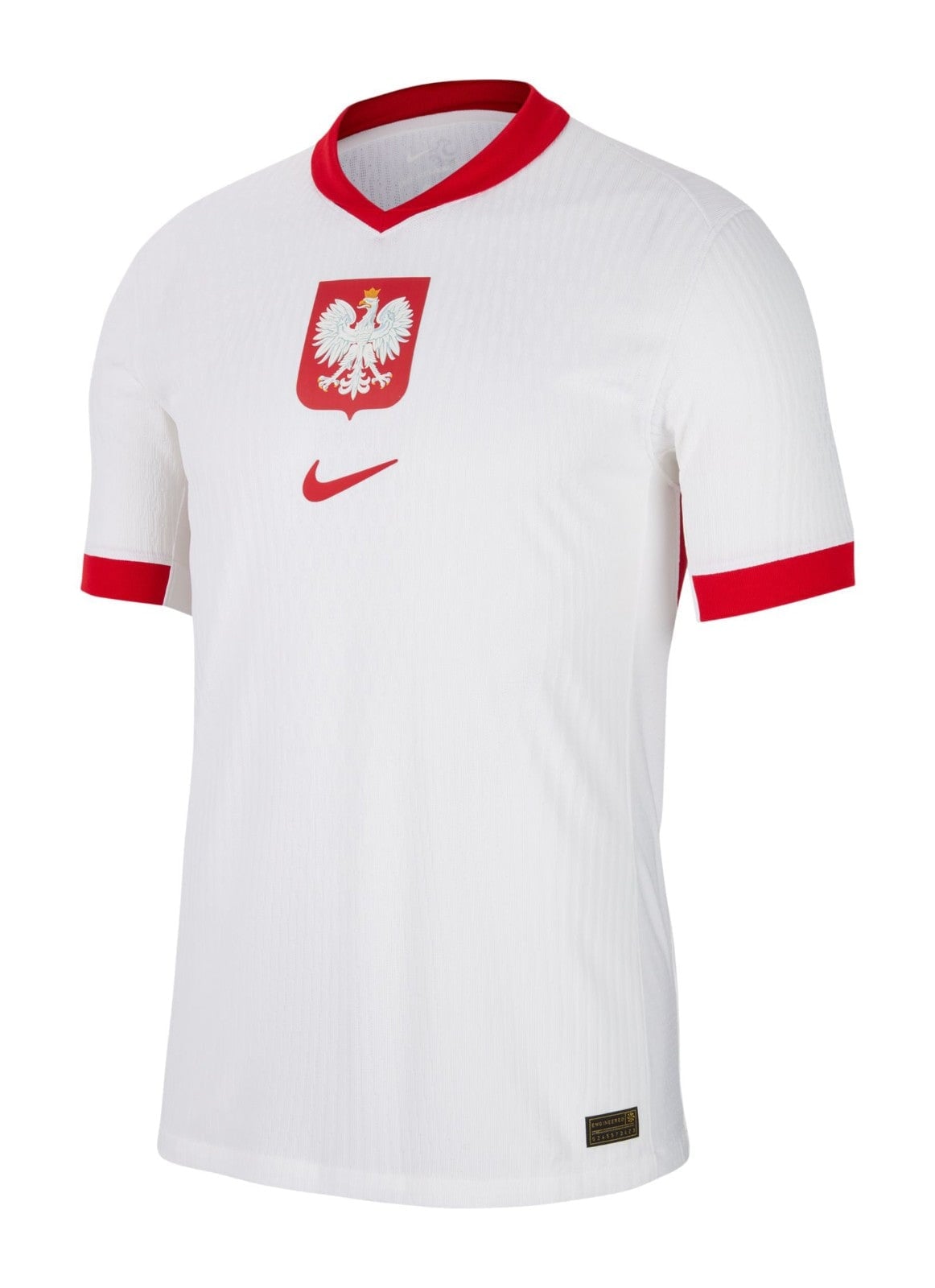 TN67vvw3gNj1WqX | AE JERSEY Poland national soccer jersey: white shirt with red collar, red eagle crest on chest, and red Nike swoosh.