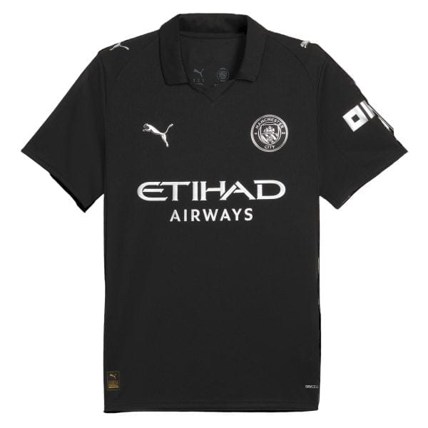 Black Manchester City football jersey with white sponsor logo reading 'ETIHAD AIRWAYS' and club crest on the chest area.