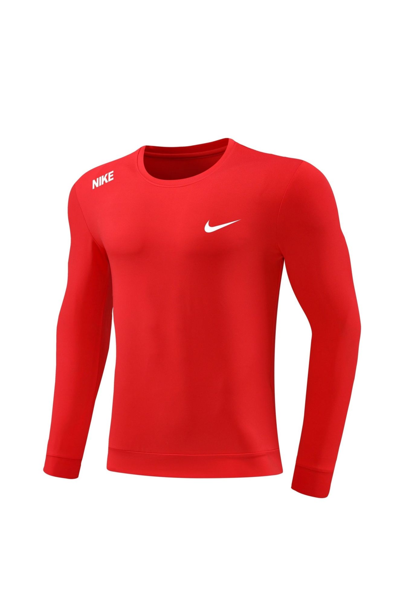 a12f31c6 | AE JERSEY Red Nike long-sleeve athletic shirt with white swoosh logo on chest and Nike text on left shoulder
