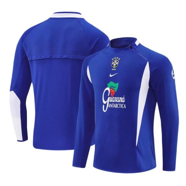 Blue Brazil national team training jersey shown from front and back, with Guaraná Antarctica sponsor logo and crest.
