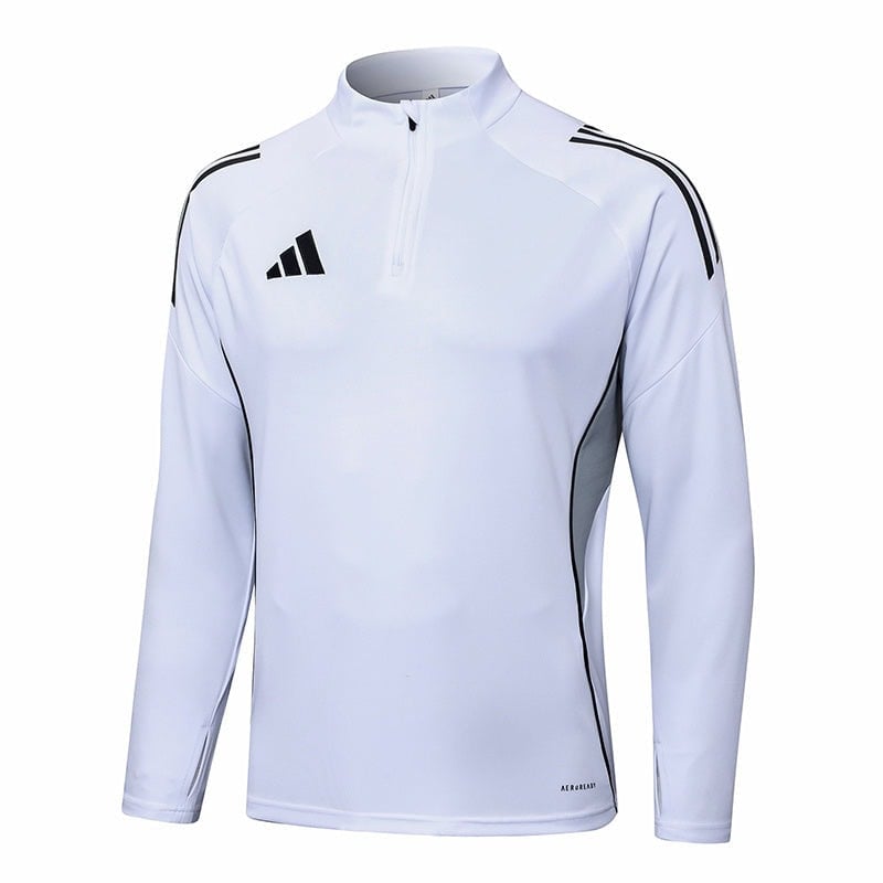a93549fd | AE JERSEY Light blue Adidas long-sleeve training top with zip collar and black shoulder stripes.