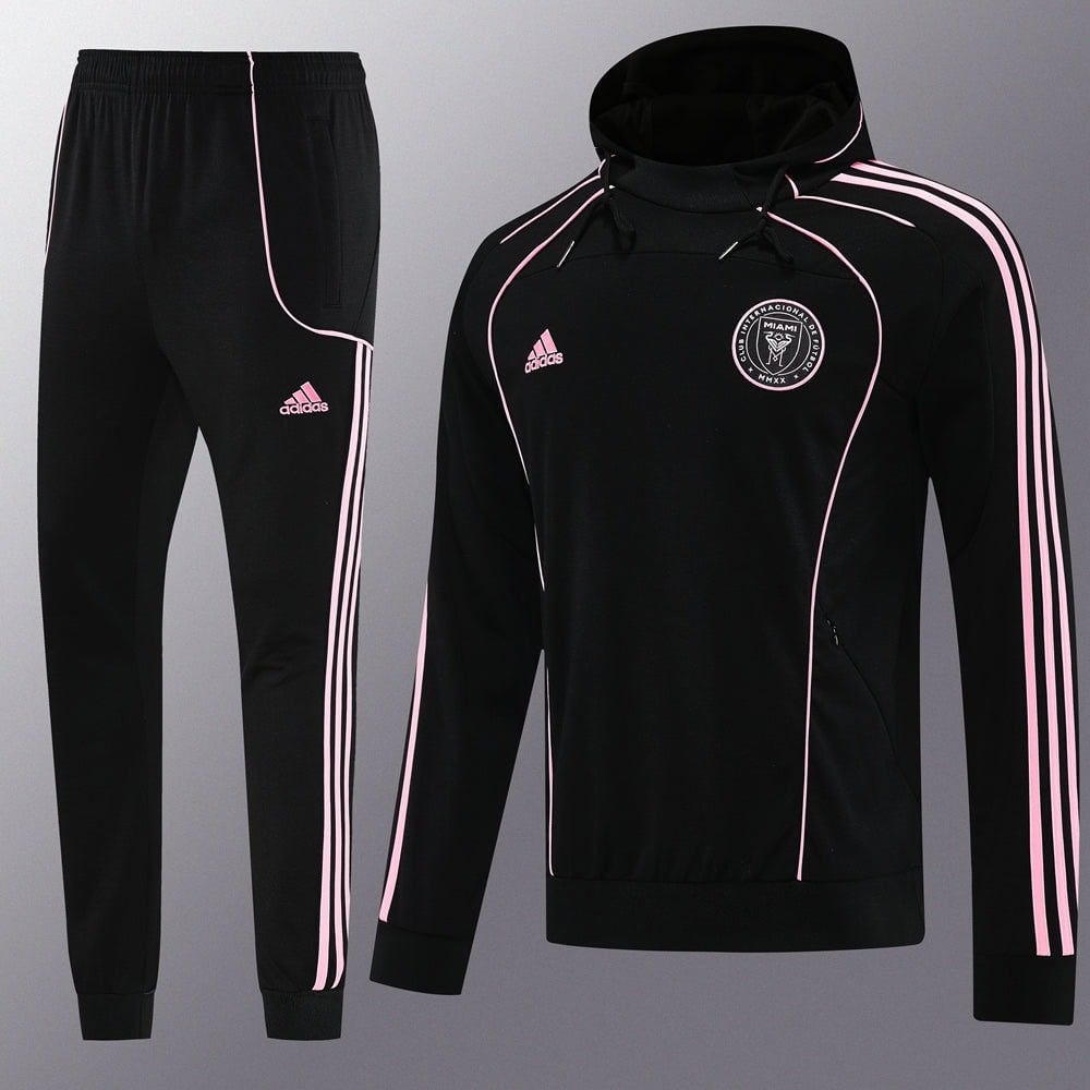 ab87f000 | AE JERSEY Black Adidas tracksuit with pink piping: hoodie and matching jogger pants
