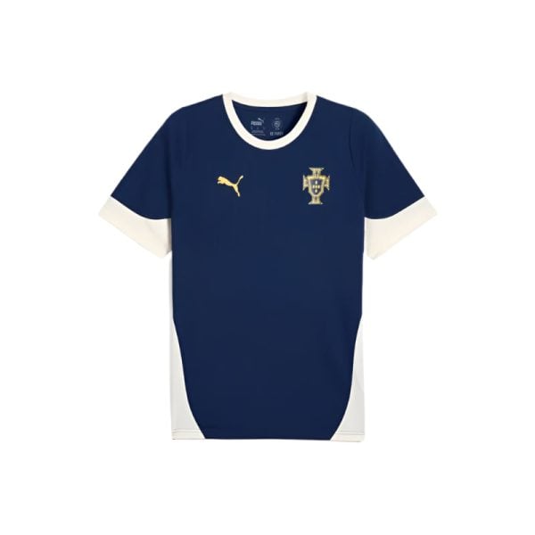 Navy blue Portugal national team soccer jersey with white trim and crest on the left chest.