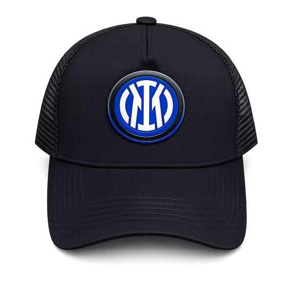 Black baseball cap with a blue Inter Milan logo on the front panel