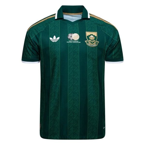 Green South Africa national soccer jersey with SAFA crest and Adidas logo on the chest.