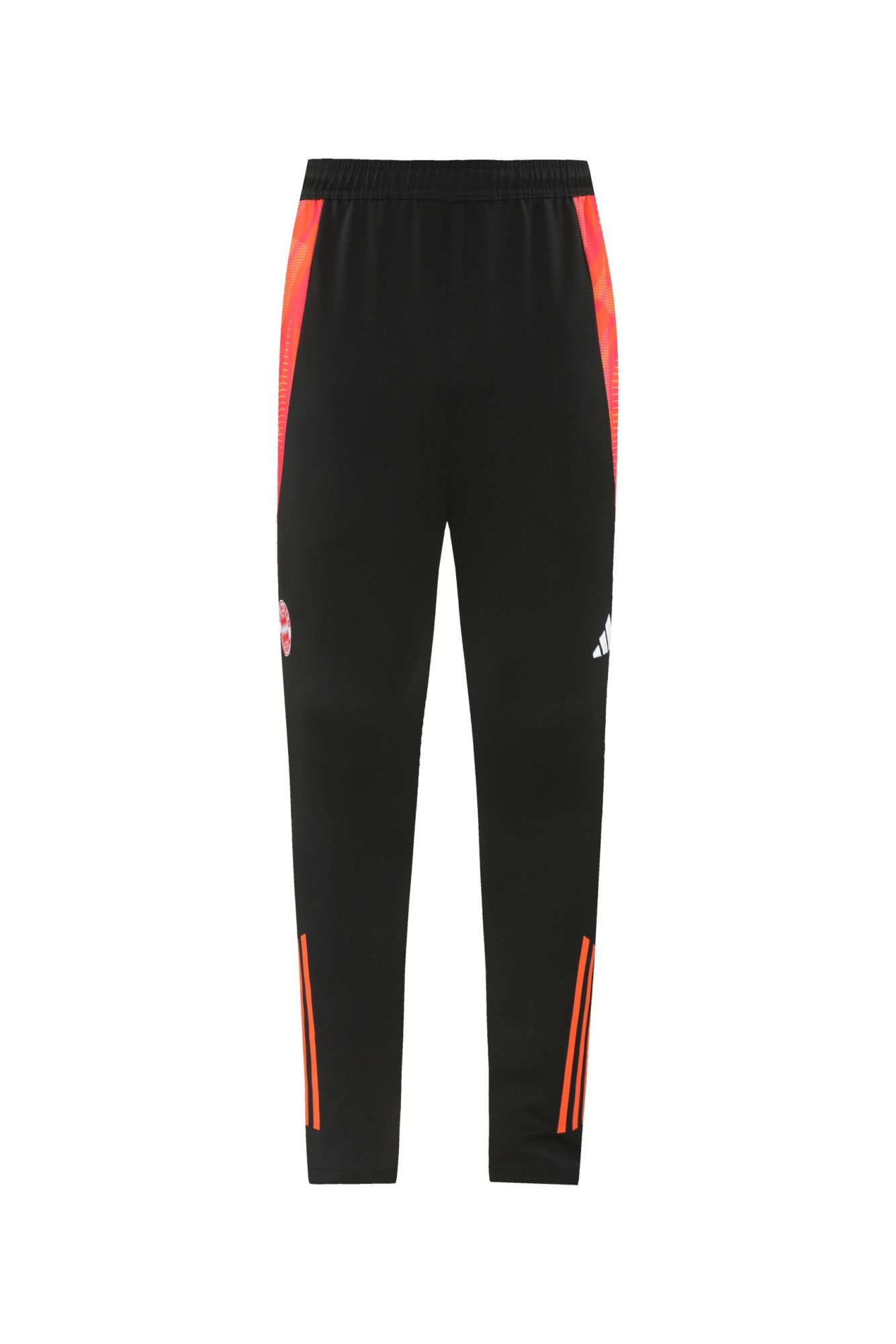 d627d2d3 | AE JERSEY Black training joggers with bright orange side panels and stripe details on the calves/legs, front view.