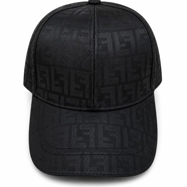 dea5f51d-7857-467c-ad8b-d13ab0957b19 | AE JERSEY Black baseball cap with a tonal all-over F logo pattern and curved brim.
