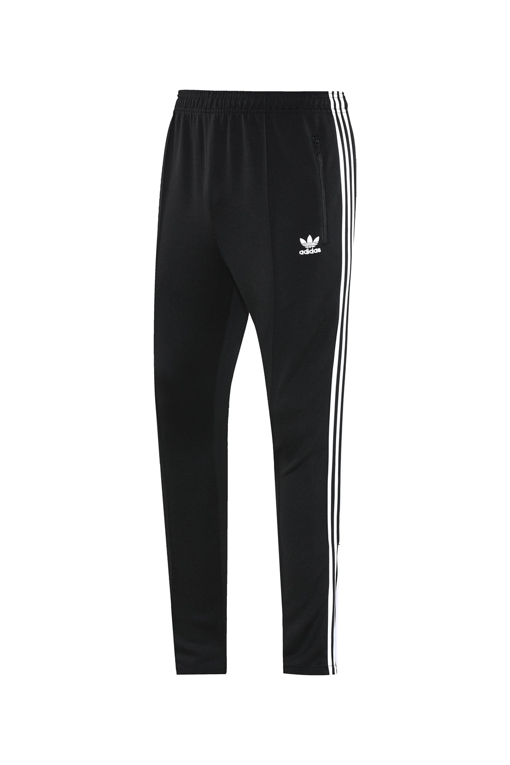 dfcfa3d7 | AE JERSEY Black Adidas track pants with three white stripes down the sides and a small Adidas trefoil logo at the hip.