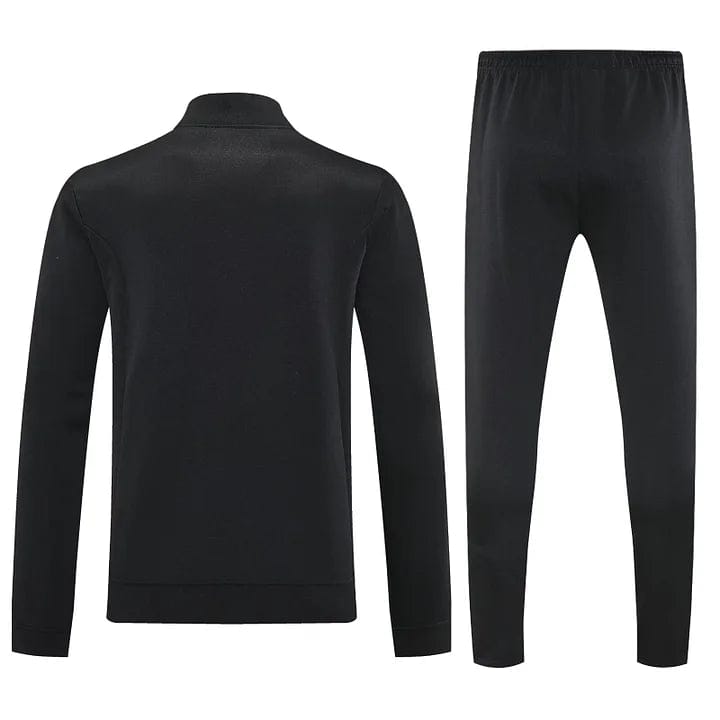 e0e397b6637005454efae02b36797a11 | AE JERSEY Back view of a black tracksuit jacket and matching pants set. Simple, athletic loungewear style.