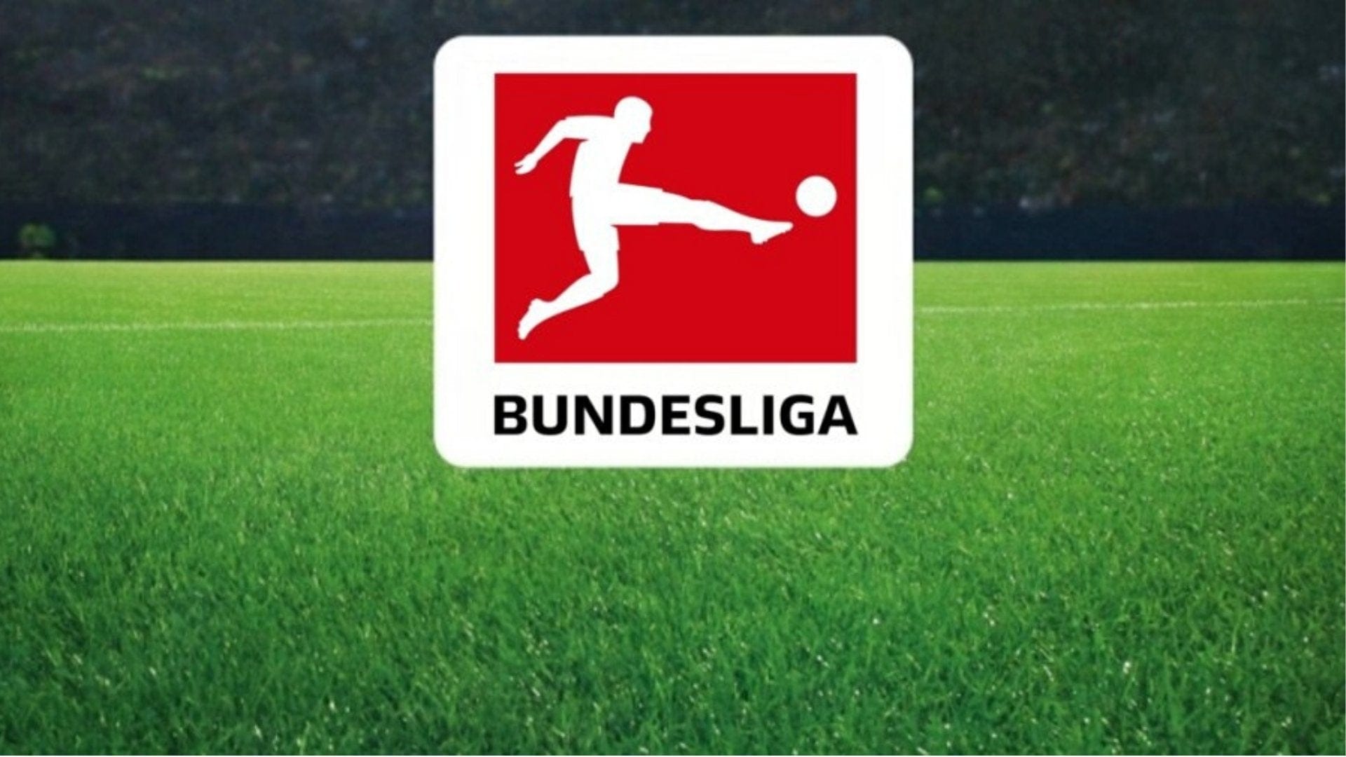 Bundesliga logo on a green soccer field backdrop.