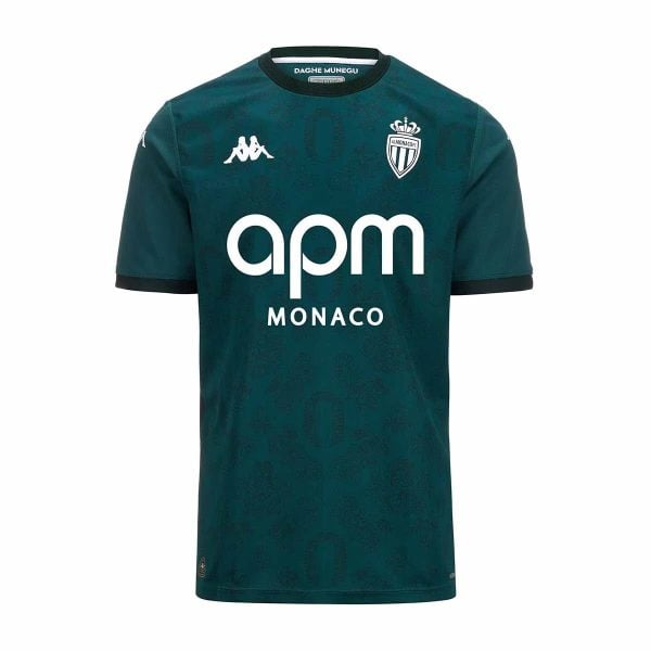 Teal AS Monaco soccer jersey with Kappa logo, club crest, and