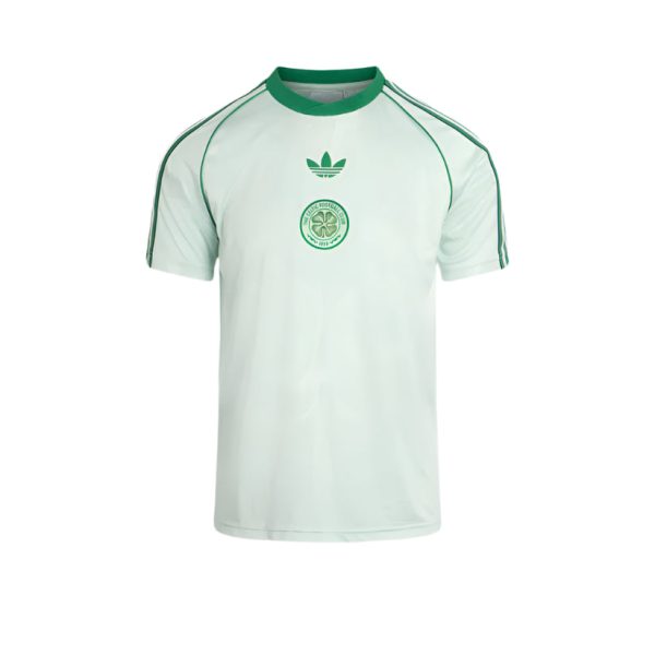 Mint green soccer jersey with dark green piping and Celtic crest, featuring the Adidas trefoil logo on the chest.