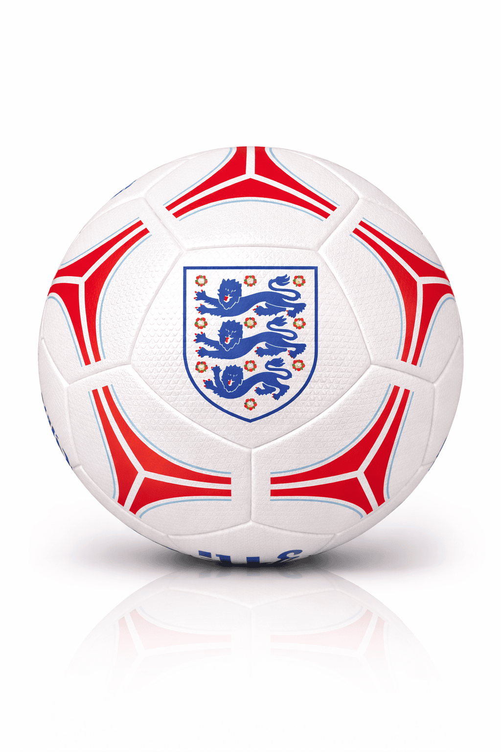rn-image_picker_lib_temp_370ecdd1-04a6-4ba5-a0d5-b1296ea32f53 | AE JERSEY White soccer ball featuring the England crest with three blue lions inside a shield and small red roses around the emblem.