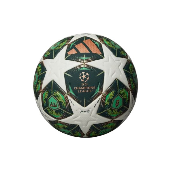 rn-image_picker_lib_temp_d065d480-0a98-4f0b-bf73-6ab6d3abe132 | AE JERSEY Official UEFA Champions League pro match ball with green, white, and star pattern and CHAMPIONS LEAGUE logo