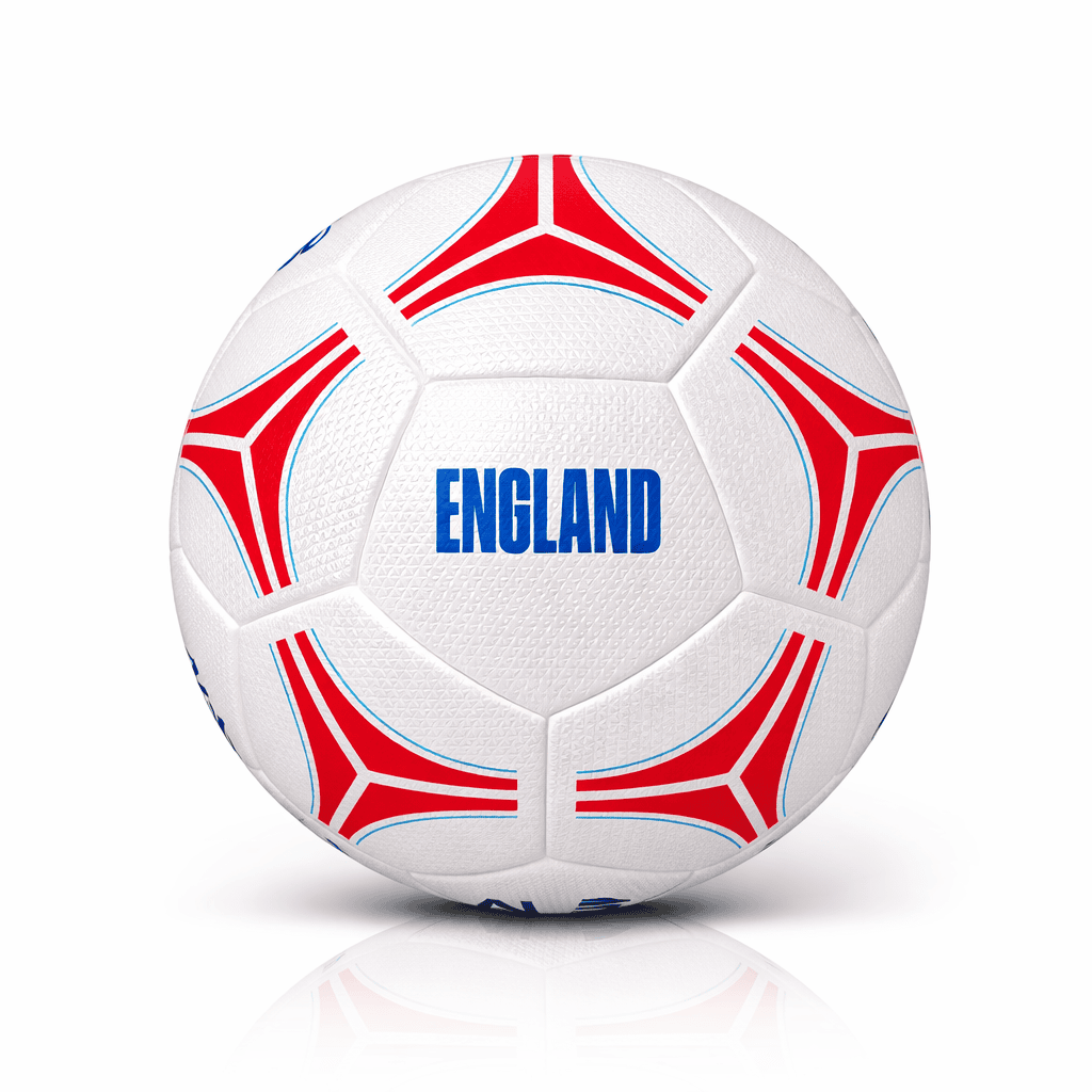 rn-image_picker_lib_temp_f77a0c38-08d4-4fd4-93cc-25817ac34d06 | AE JERSEY White soccer ball with red and blue accent patterns and the word ENGLAND in blue letters.