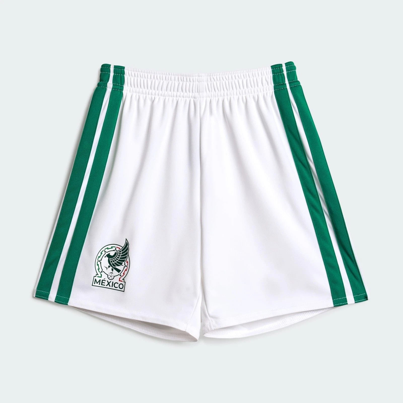 s-l1600_4_ae24f483-b45f-494d-b748-7ac6ce156b3e | AE JERSEY White athletic shorts with green side stripes and a Mexico crest/logo near the hem.